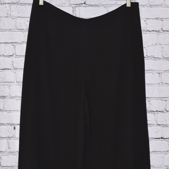 Eileen Fisher Black Silk Georgette Crepe Wide Leg Palazzo Pants Size Large NEW!! - Picture 2 of 7